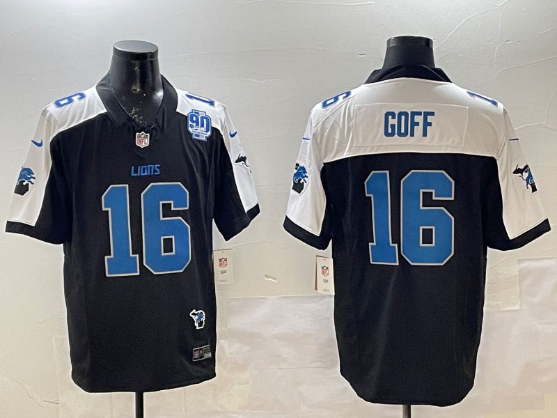 Men Detroit Lions #16 Goff Black Thanksgiving three generations 2025 Nike Limited NFL Jersey style 3